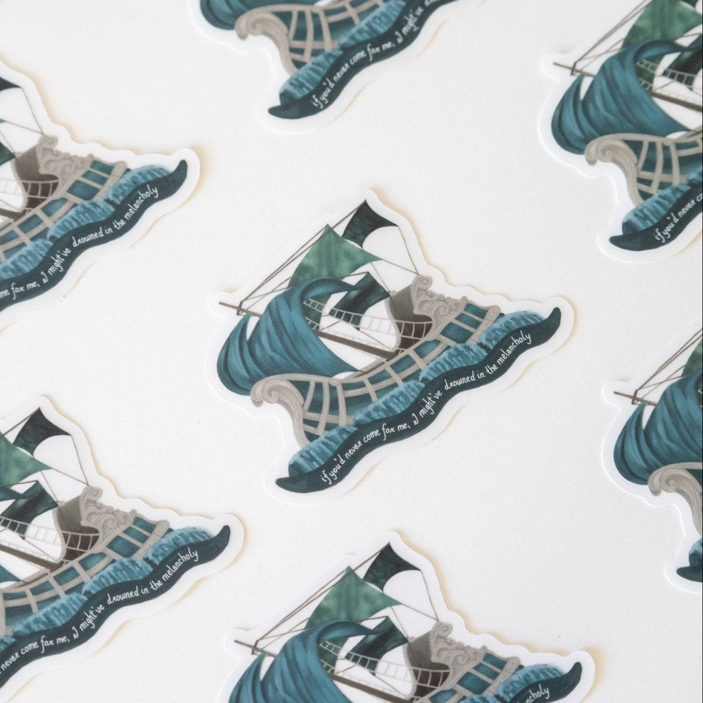 Pattern of decorative ship illustrated stickers on a white background