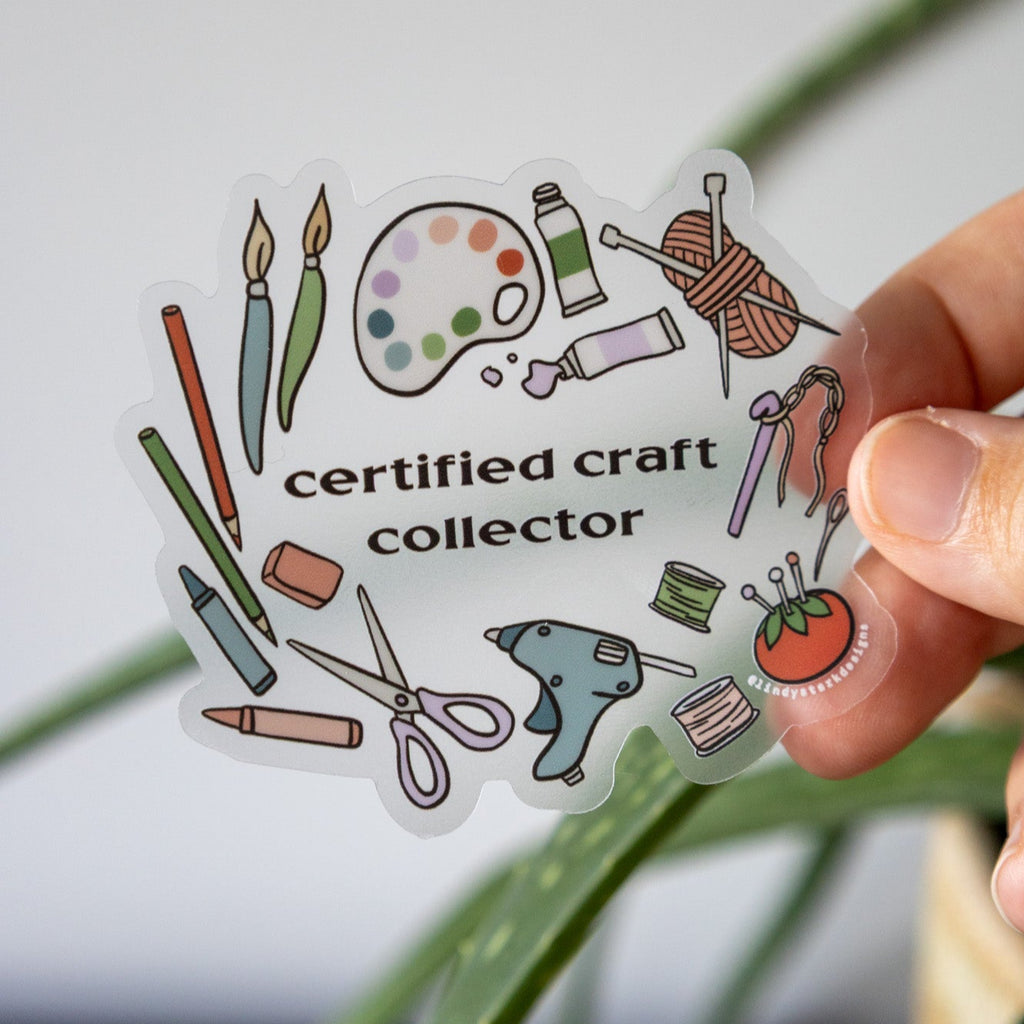 sticker of craft supplies that says "certified craft collector"