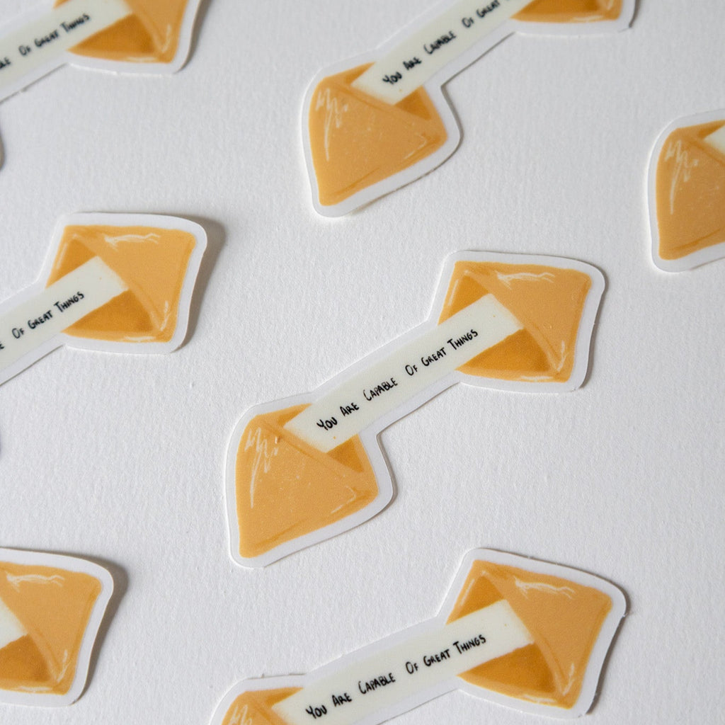 fortune cookie stickers that say "you are capable of great things on a white background